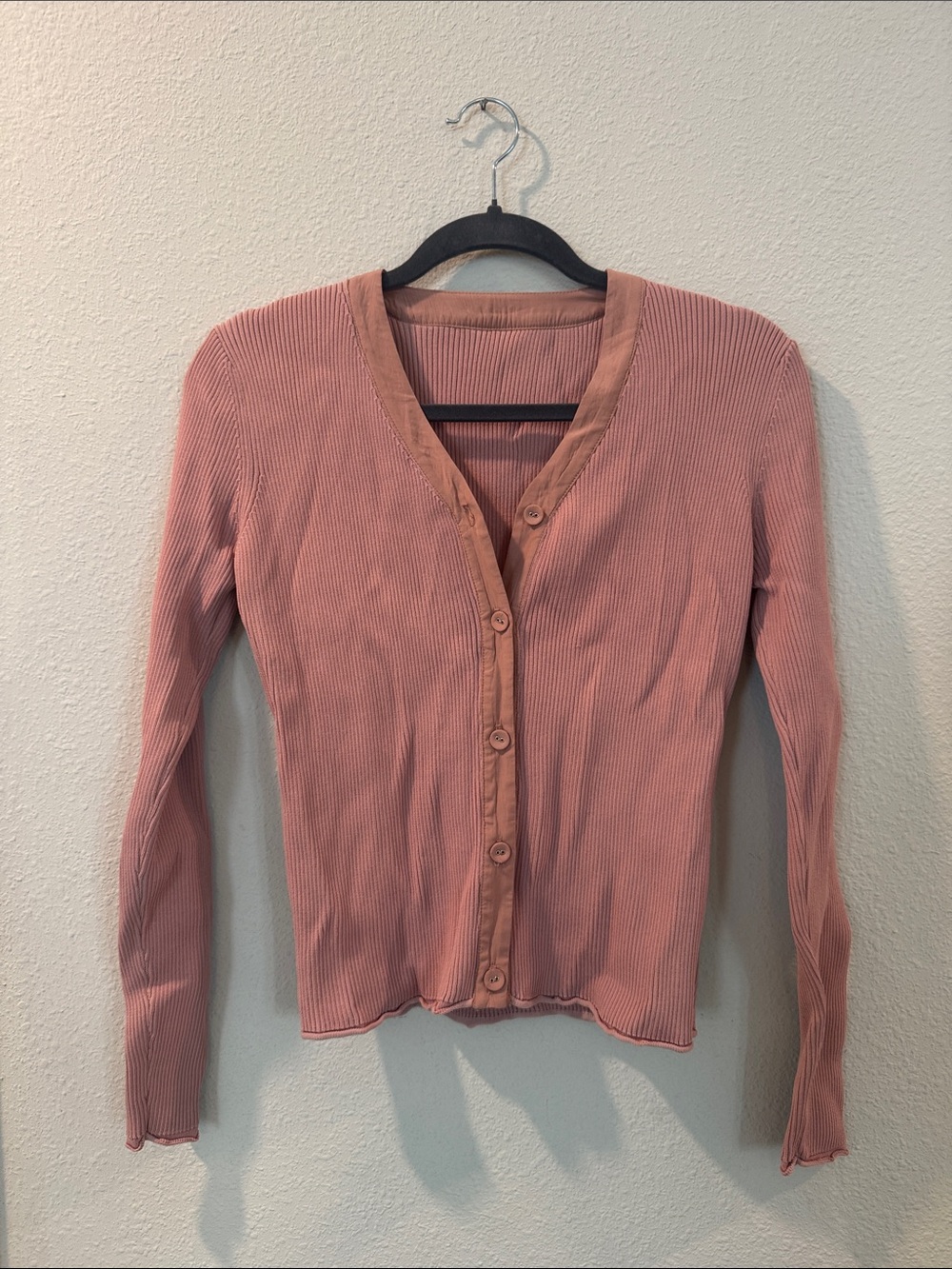 Ribbed Button-Front Women's Cardigan Sweater - Dusty Rose